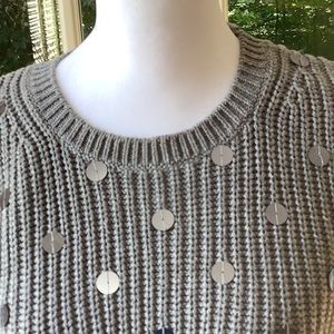 Gap cotton crew neck gray sweater with gray shiny disks. Size Medium